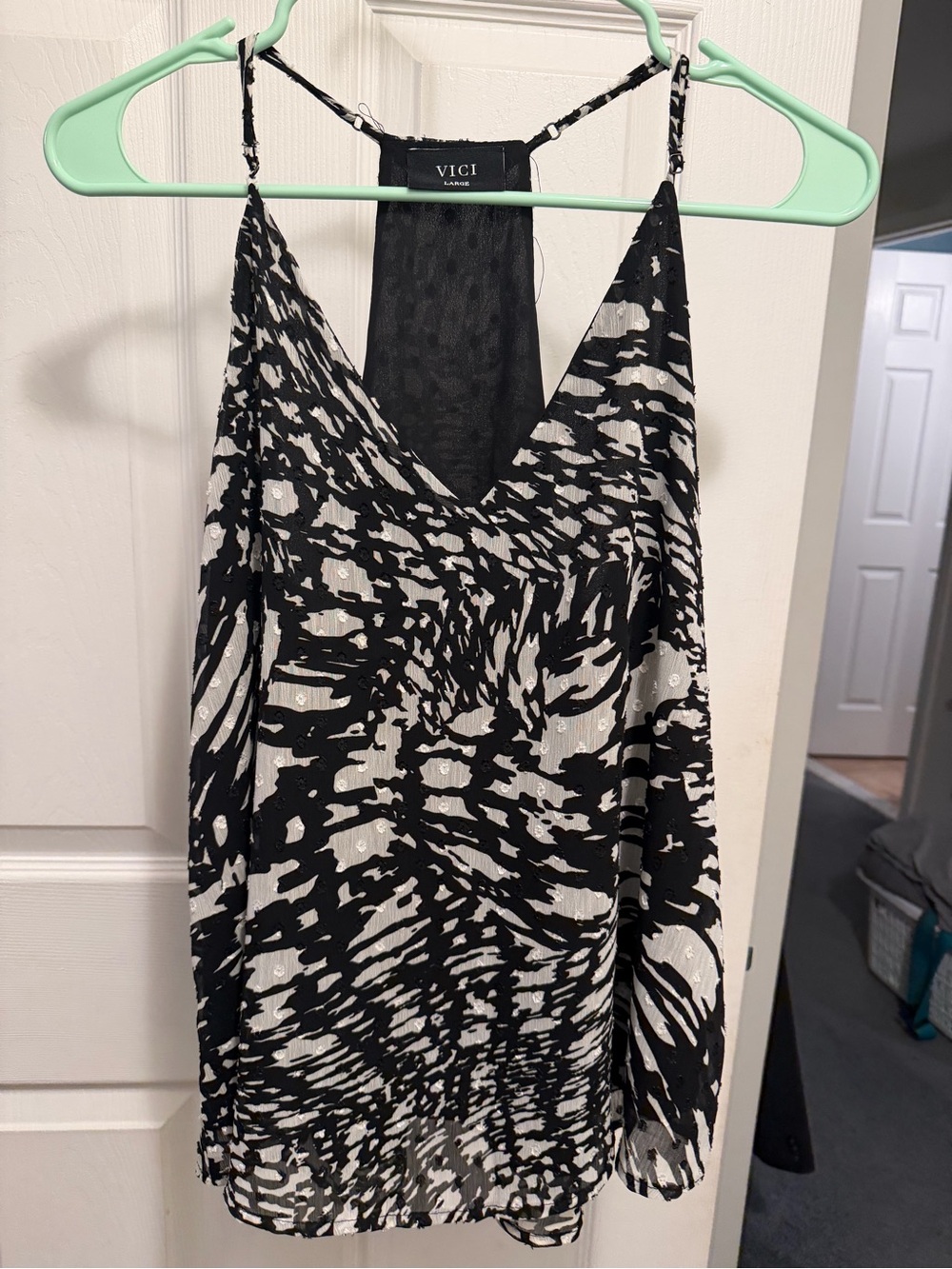 VICI Black and White Abstract V-Neck Cami